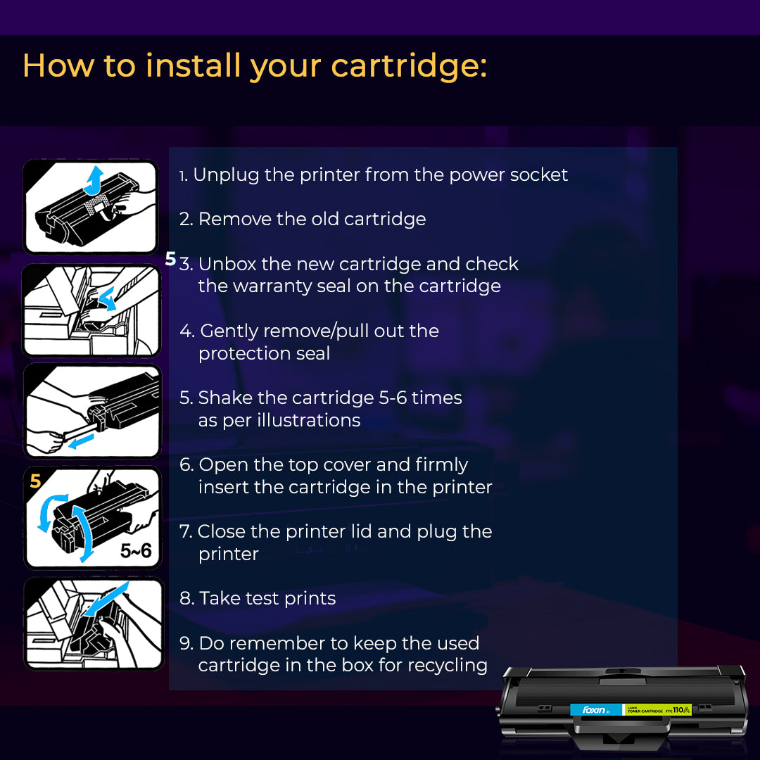 Foxin FTC-110A Laser Printer Cartridge Compatible with H108/108A/108W/131/131A/136/136A/136W/136NW | Black