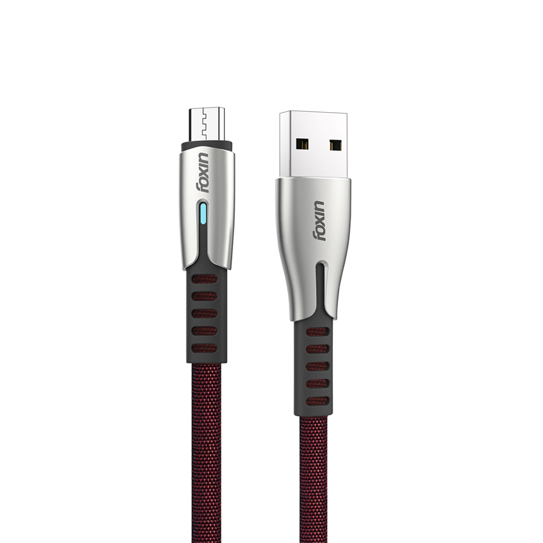 Foxin 1.2 Meters Zinc Alloy Fabric Braided Micro USB LED Cable FDC-MU405 (Maroon)