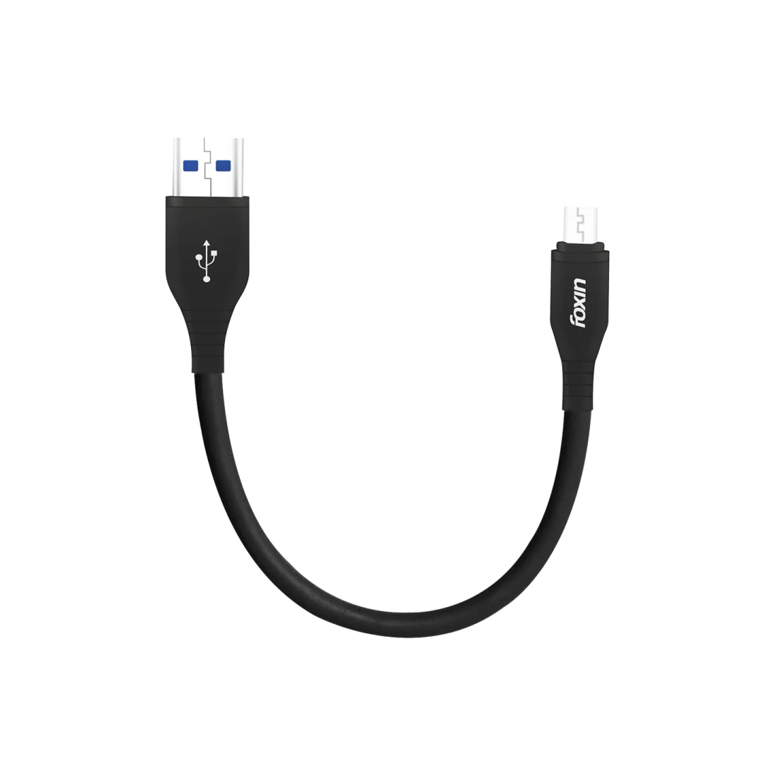 Foxin FPC-ME01 2.4A Micro USB Charging Cable for Power Bank , 480Mbps Data Sync, Durable 10 inches USB Cable for Micro USB Devices - (Black)