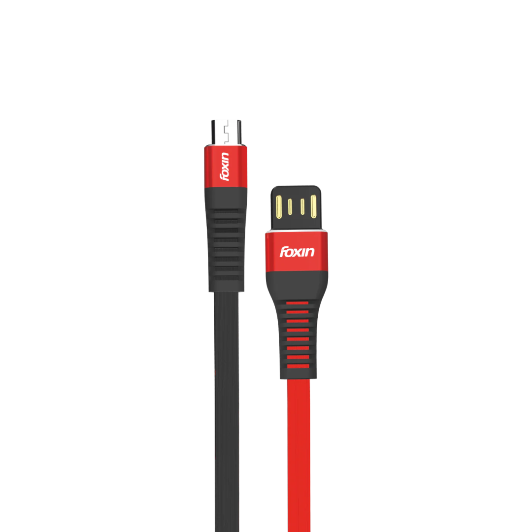 Foxin MU403 3.0 Amp Dual sided USB Fast Charging Cable | 480Mbps Data Sync Strong | Durable 1.2-Meter Tangle Free TPE Cable for All Smartphone, BT Audio Devices &amp; Power bank | BIS Certified | Made In India | 365-Days Warranty | Red &amp; Black Color