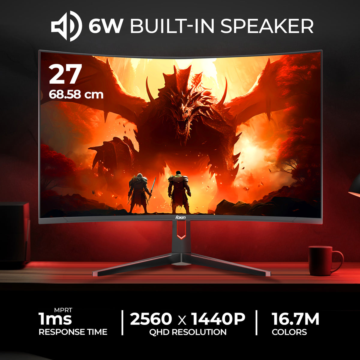 Buy Foxin Phantom Pro 27 Inch 200Hz Curved Gaming Monitor | 1500R