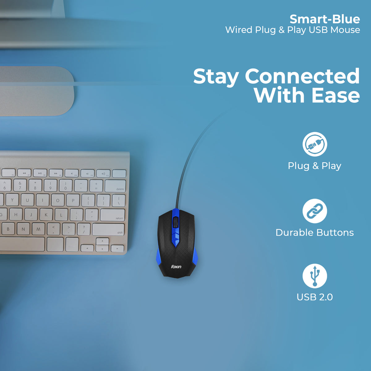 Foxin Smart Blue Wired Mouse