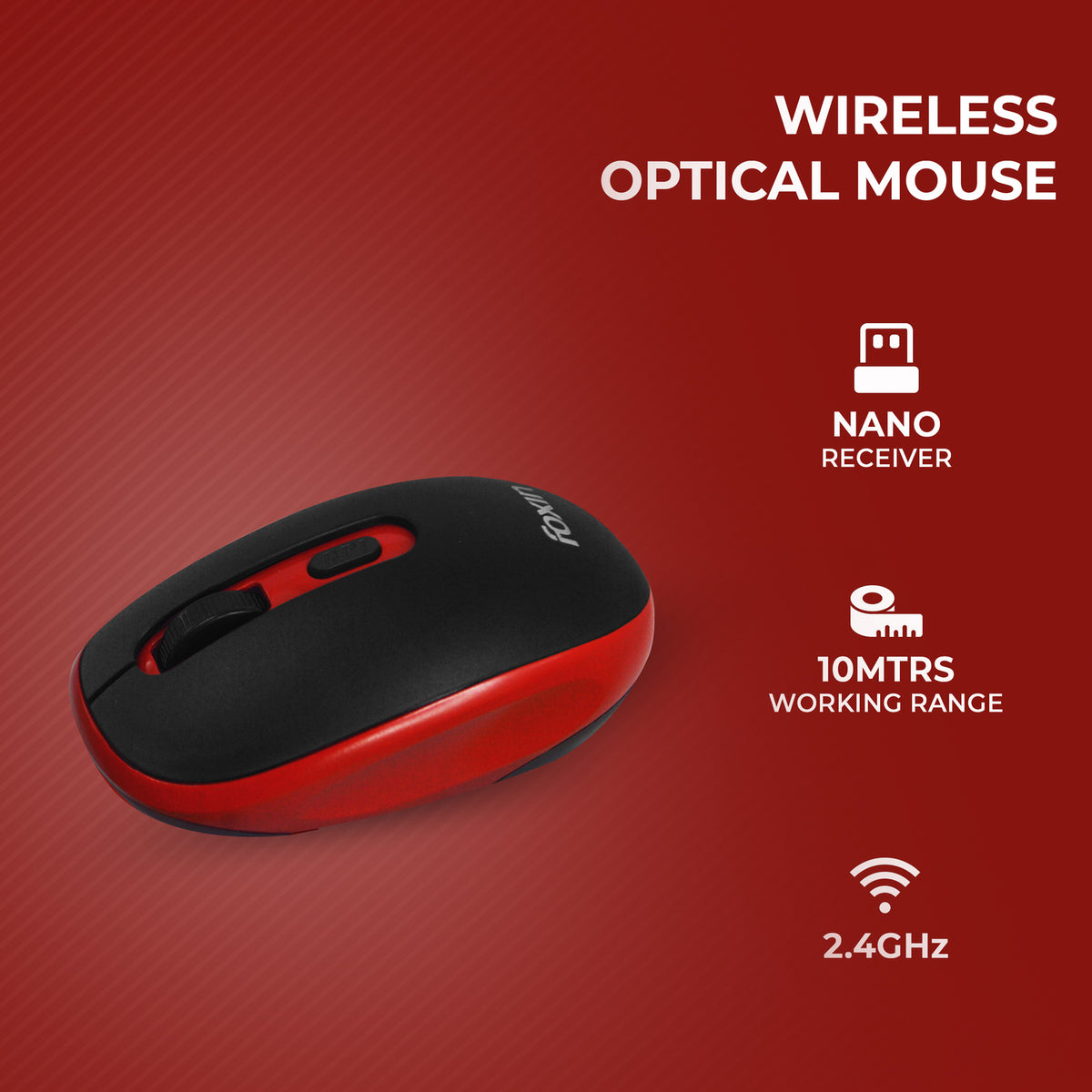 Foxin Vibrant Red Wireless Mouse with Nano Receiver