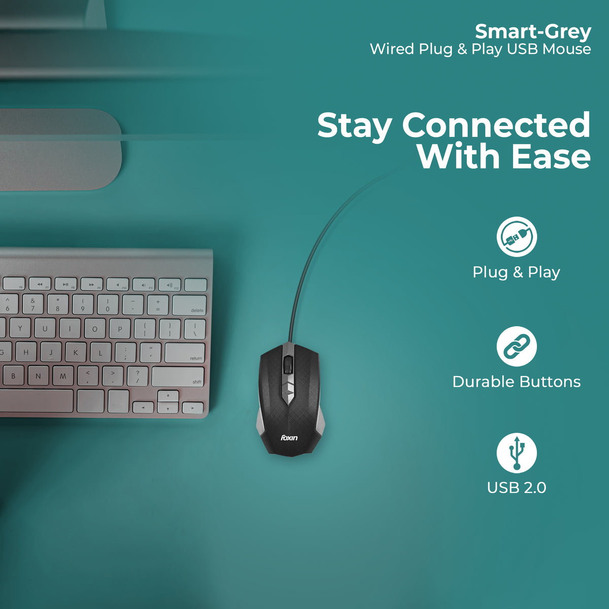 Foxin Smart-Grey Wired Mouse