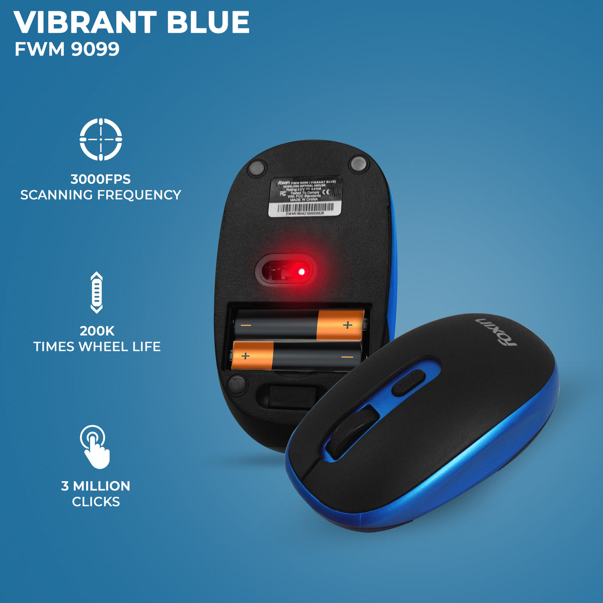 Foxin Vibrant Blue Wireless Mouse with Nano Receiver (FOXMOU0116)