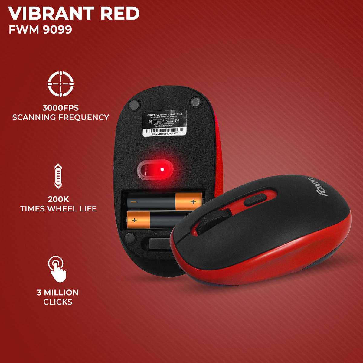 Foxin Vibrant Red Wireless Mouse with Nano Receiver