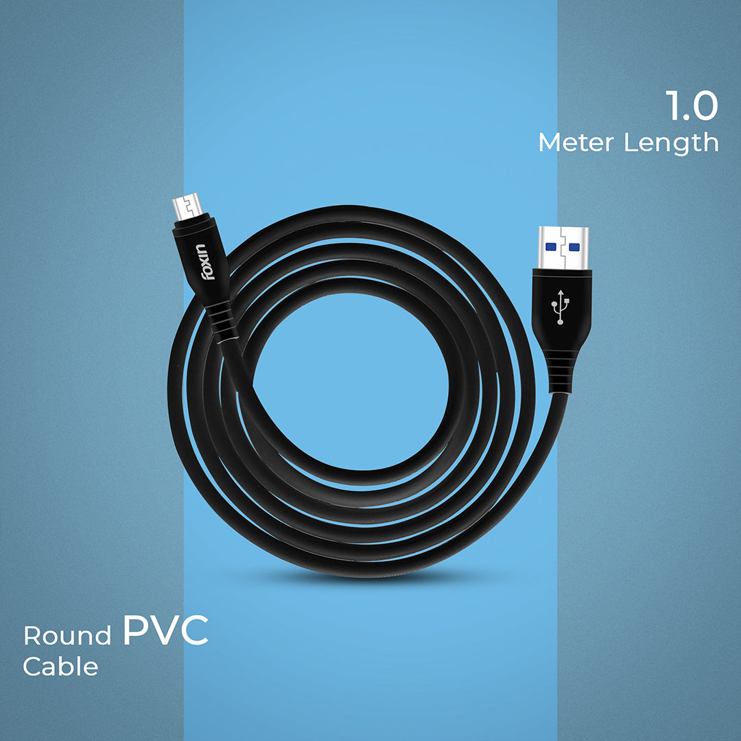 Foxin ME031 Micro USB Cable with 3 Amp rapid charging | 18 Watt output power | High speed data transmission | BLACK