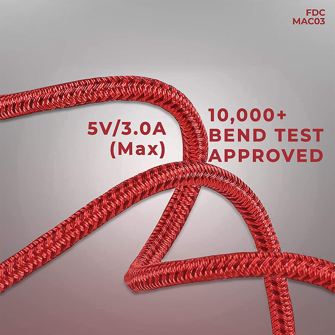 Foxin FDC-MAC03 3-in-1 USB Cable 1.2m | Up to 3.0A Current | Alloy Metal Shell | Kevlar Braided | BIS Certified | 6-Month Warranty | Red Colour