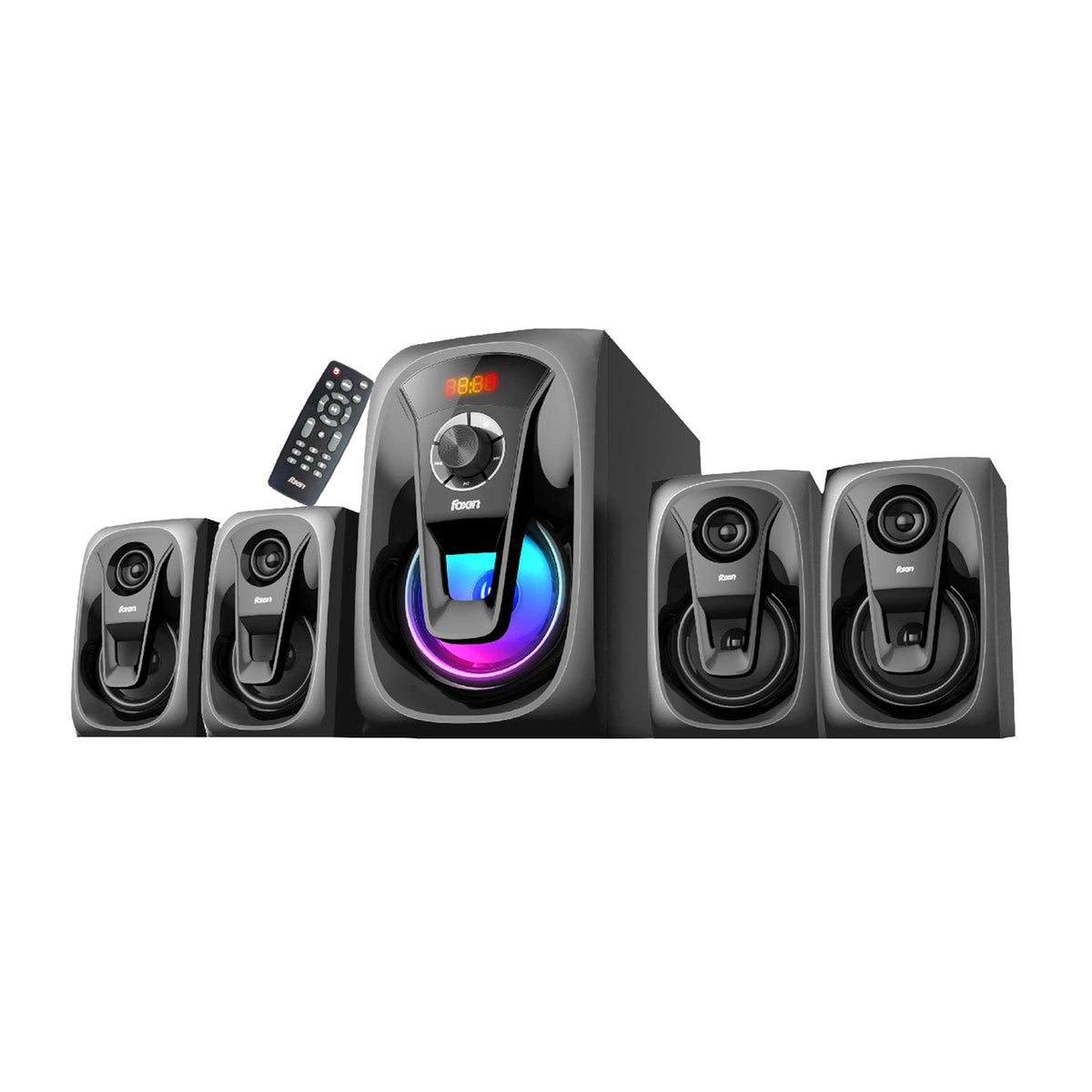 Foxin FMS 5400 Bluetooth 90 Watt 4.1 Home Theater with FM/USB/AUX/USB/SD/TV Support, Remote Control, Karaoke Support Wireless Mic &amp; Stylish Design