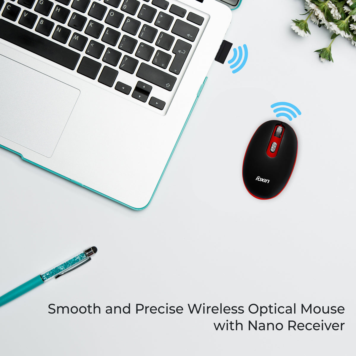 Foxin Vibrant Red Wireless Mouse with Nano Receiver