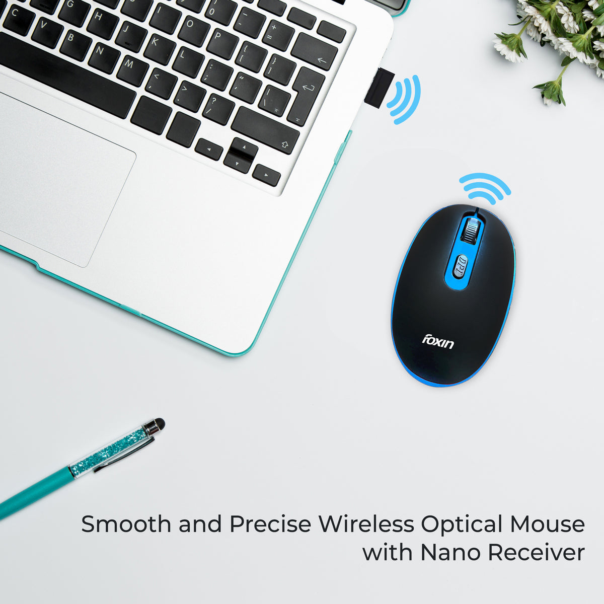 Foxin Vibrant Blue Wireless Mouse with Nano Receiver (FOXMOU0116)