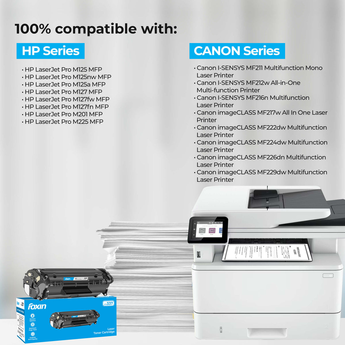 Foxin FTC 337 Black Laser Toner Cartridge for HP &amp; CANON Printers - HP M125, M125nw, M125a, M127, M127fw, M127fn, M201, M225 | Canon MF211, MF212w, MF216n, MF217w, MF222dw, MF224dw, MF226dn, MF229dw