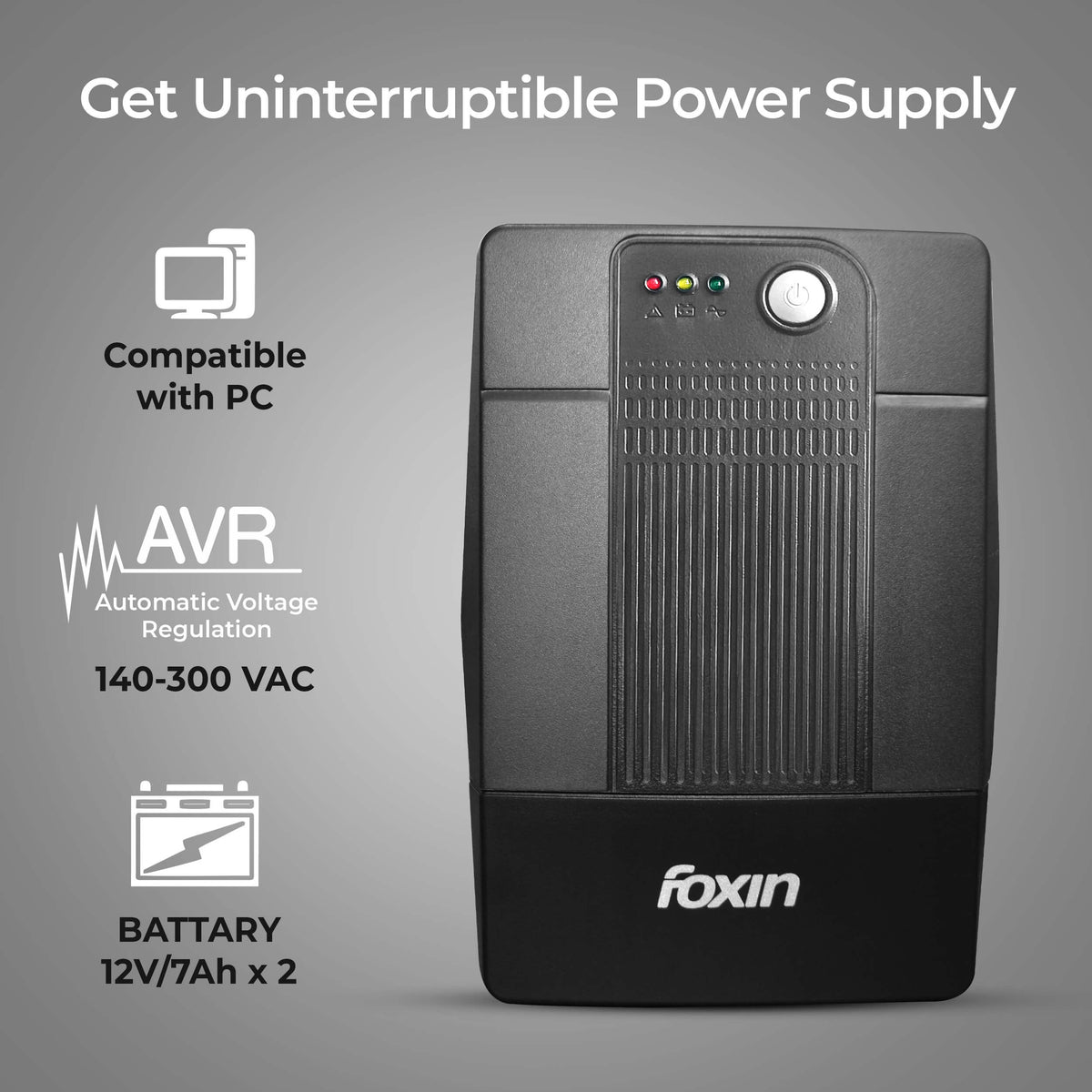 Foxin FPS-1001 Uninterrupted Power Supply (UPS), with 1000VA/360Watt Cold-Start Functionality | For Desktop Computers, Laptops and Wifi Routers