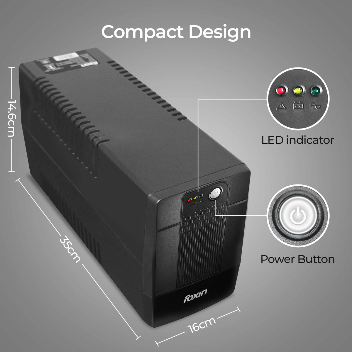 Foxin FPS-1001 Uninterrupted Power Supply (UPS), with 1000VA/360Watt Cold-Start Functionality | For Desktop Computers, Laptops and Wifi Routers