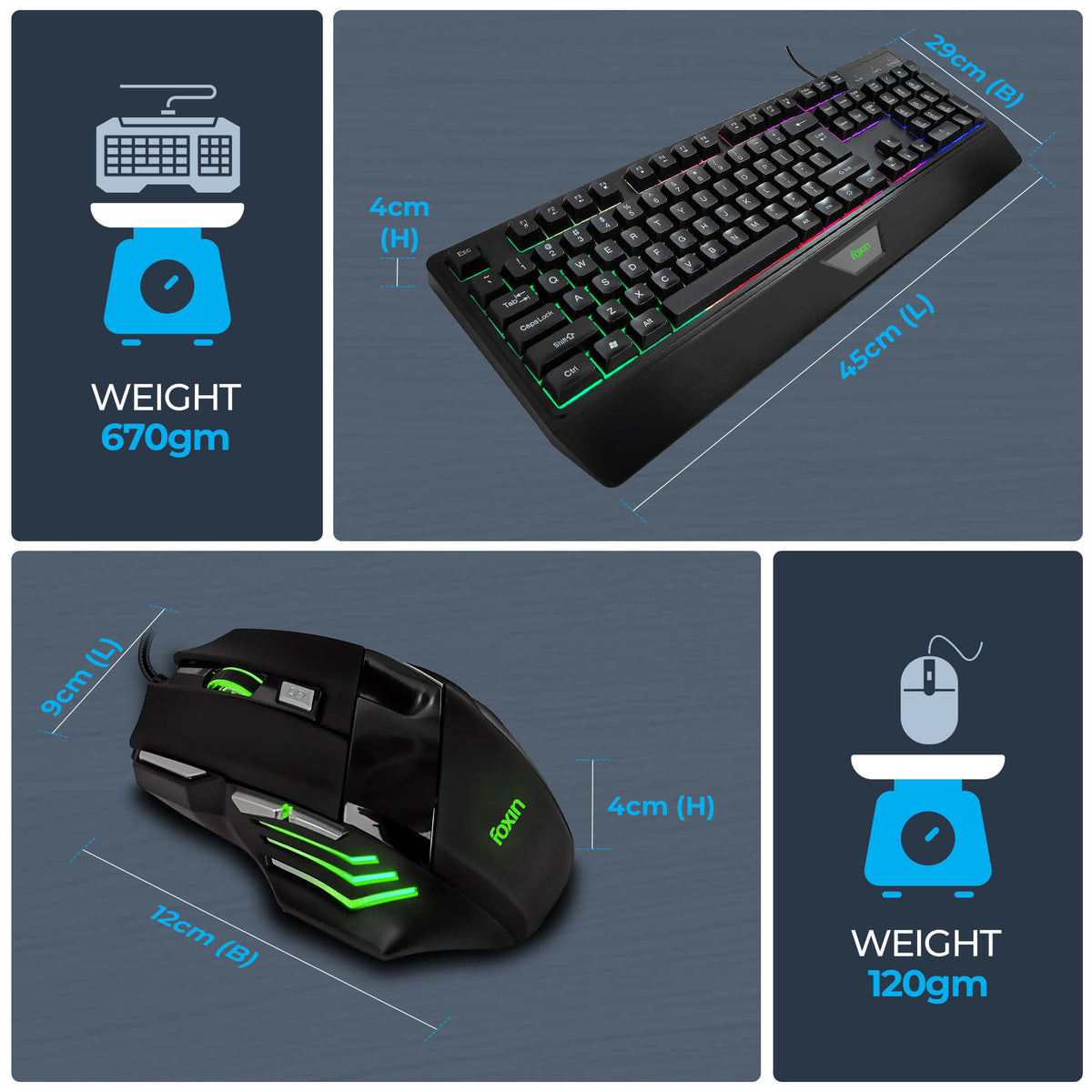 Foxin Endeavour Gaming Keyboard Mouse Combo Wired | Rainbow Backlight | Breathing LED Mouse with 3600 DPI | Membrane Keyboard