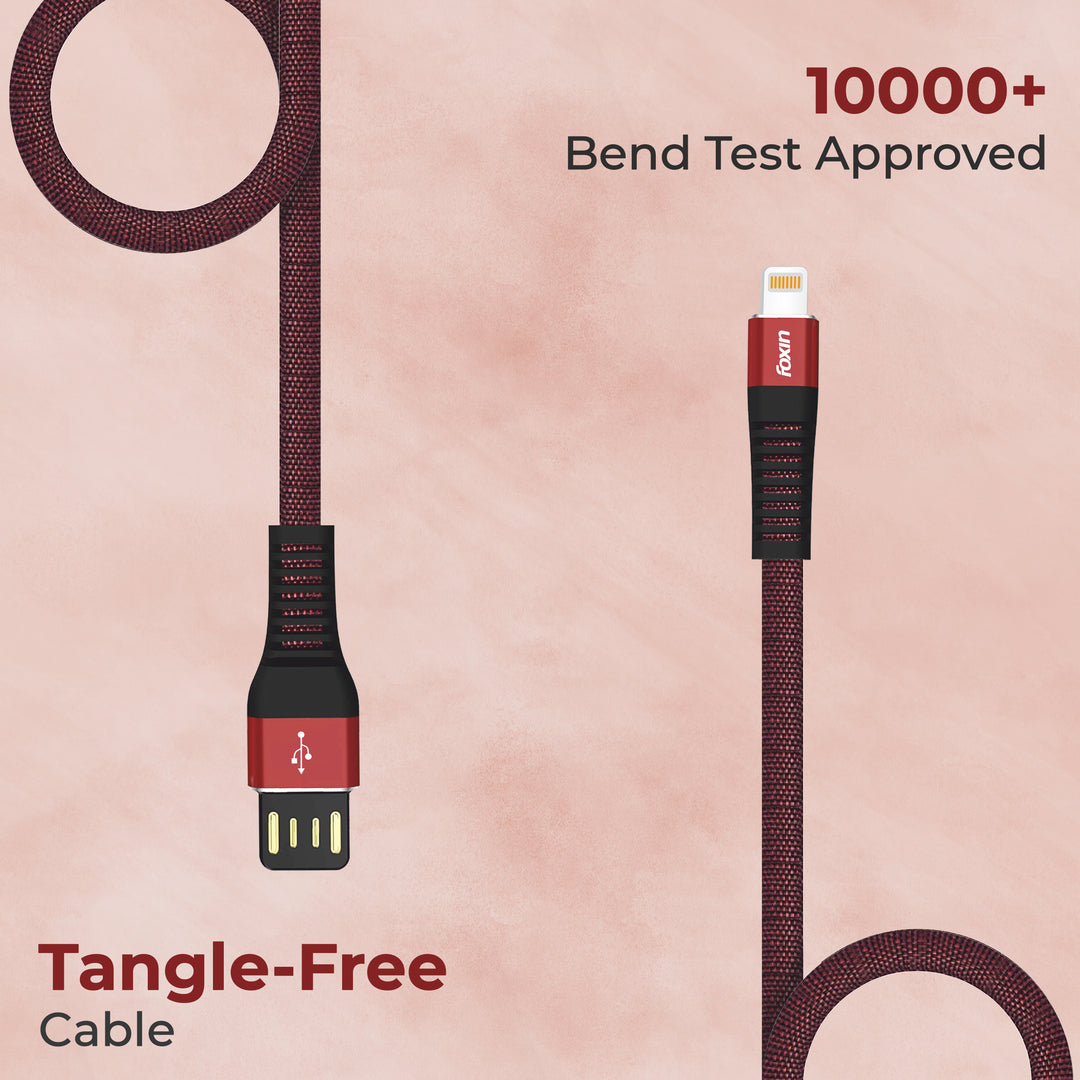 Foxin FLAT Premium USB to 8 Pin 1.2 mt 480 mbps Charge &amp; Sync Cable with Reversible USB-A connector | Dual Colour | Compatible with iPhone, iPads, AirPods | Made in India