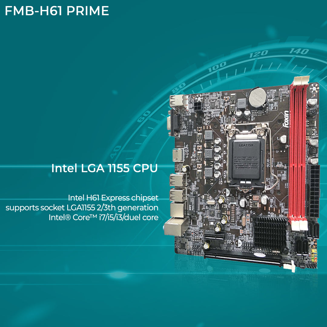 Foxin FMB-H61 PRIME Motherboard - LGA 1155 Socket with H4611 Chipset | Dual Channel DDR3 Max Memory Upto 16GB (8 GB x 2) RAM | CPU Supports LGA1155 Socket i3/i5/i7 series CPU | NVME Port