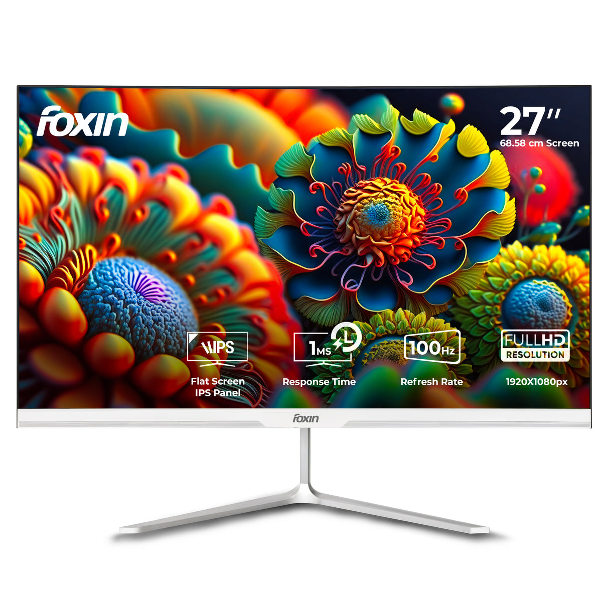 Foxin 27 Inch Full HD LED Monitor (1920 x 1080) Elite Series | IPS Panel | 100Hz | TRUE PIXEL | Anti-Glare &amp; Flicker Free | Bezel-Less | 16.7 Million Colors | 3 Years Warranty