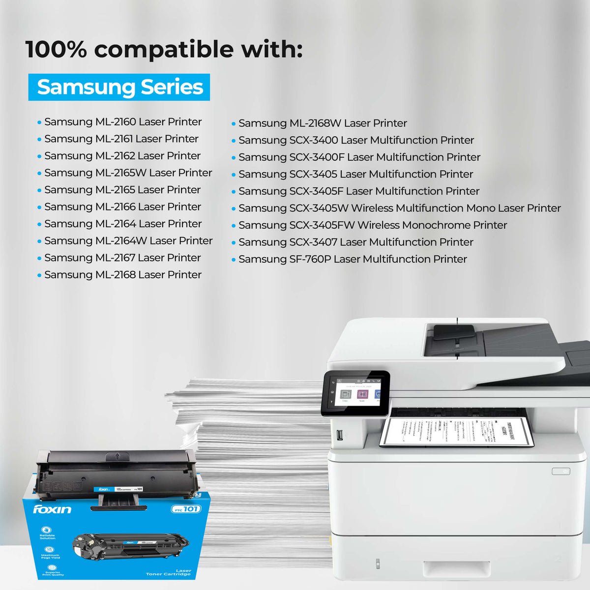 Foxin FTC 101 / 101S for MLT D101S Laser Toner Cartridge Use in  Samsung 101 ML 2161 /2162 /2163 /2164 /2165 /2165W /2166 /2166W /2168 /3401 /3405 /3400 /SF 760P /SF 761 Printers