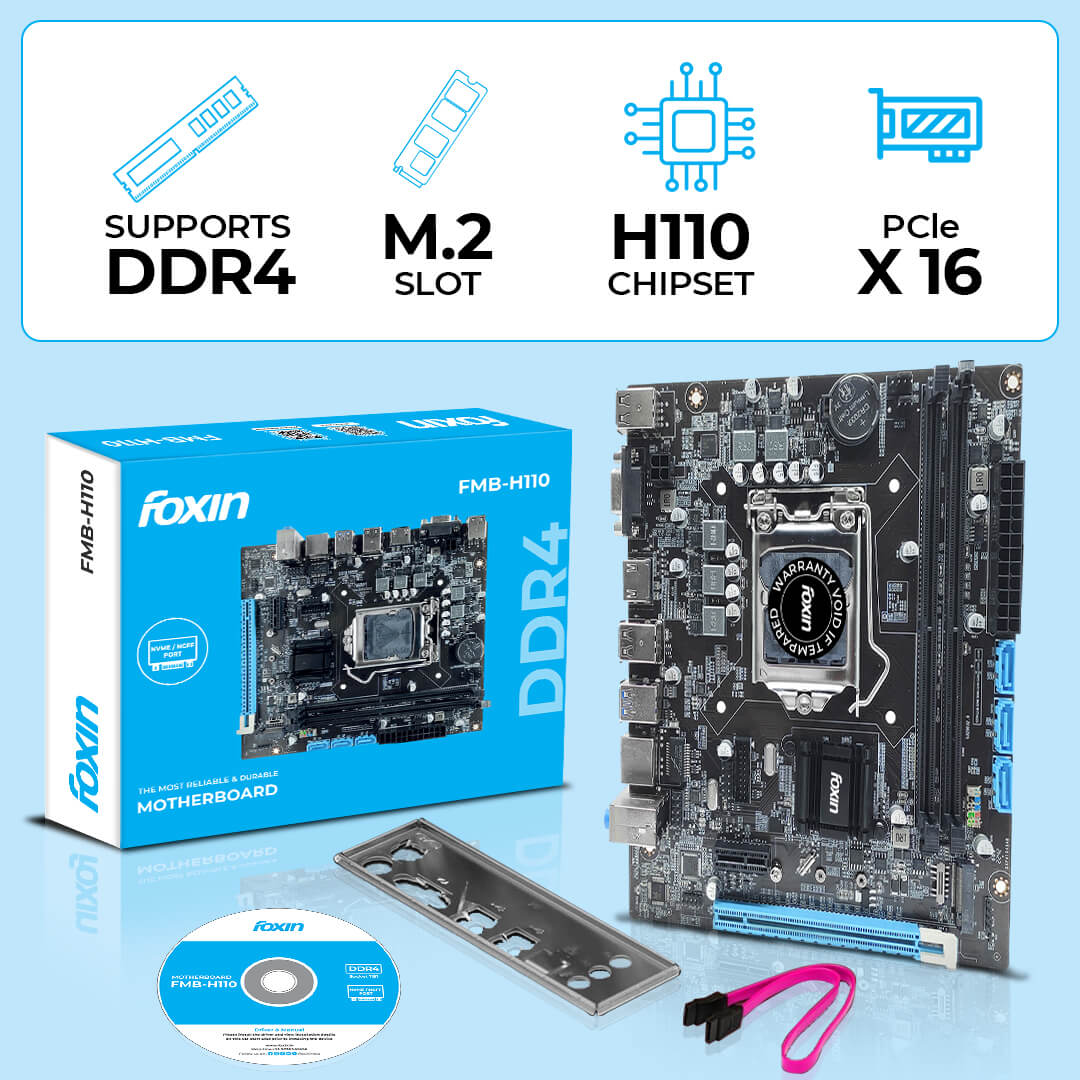 FOXIN H110 Motherboard PRIME - LGA 1151 Socket with H110 Chipset | Dual Channel DDR4 Max Memory Upto 32GB (16GB x 2) | NVME Port | CPU Supports 6, 7, 8th Generation, Intel 14nm CPUs i3/i5/i7 | For PC