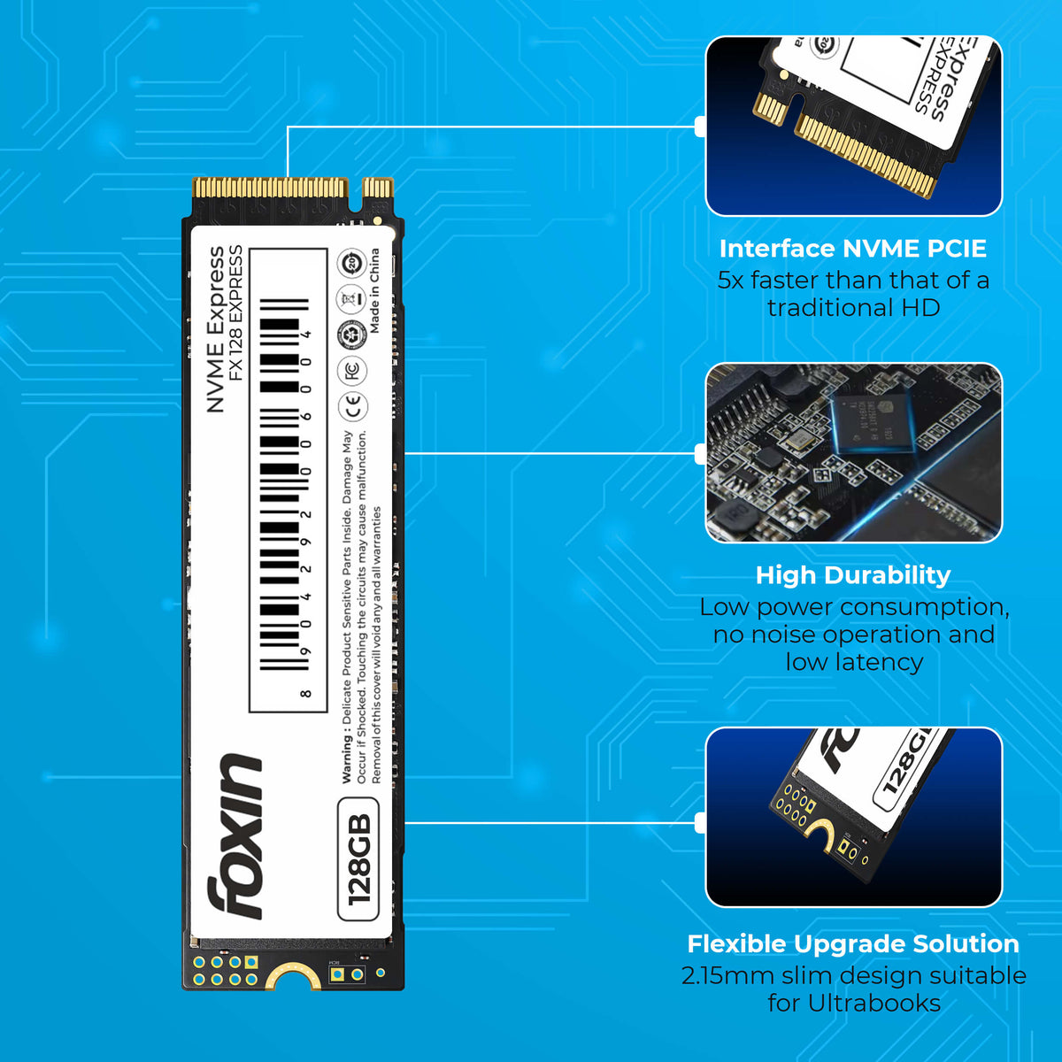 Foxin FX 128 EXPRESS NVME SSD with ultra responsible performance | Read upto 2100MB/sec | Write upto 1800MB/sec, | Micron Chipset | SMI controller