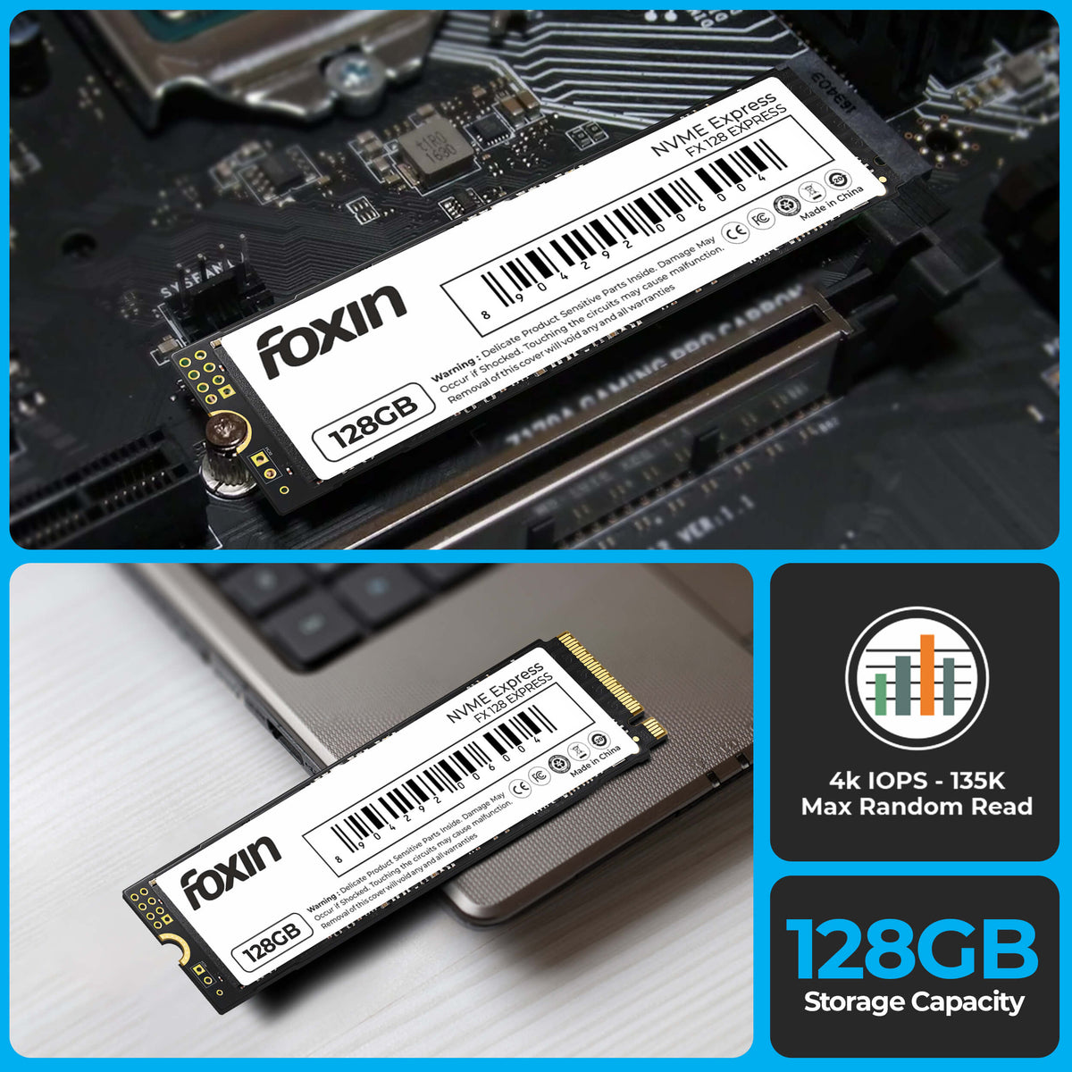 Foxin FX 128 EXPRESS NVME SSD with ultra responsible performance | Read upto 2100MB/sec | Write upto 1800MB/sec, | Micron Chipset | SMI controller