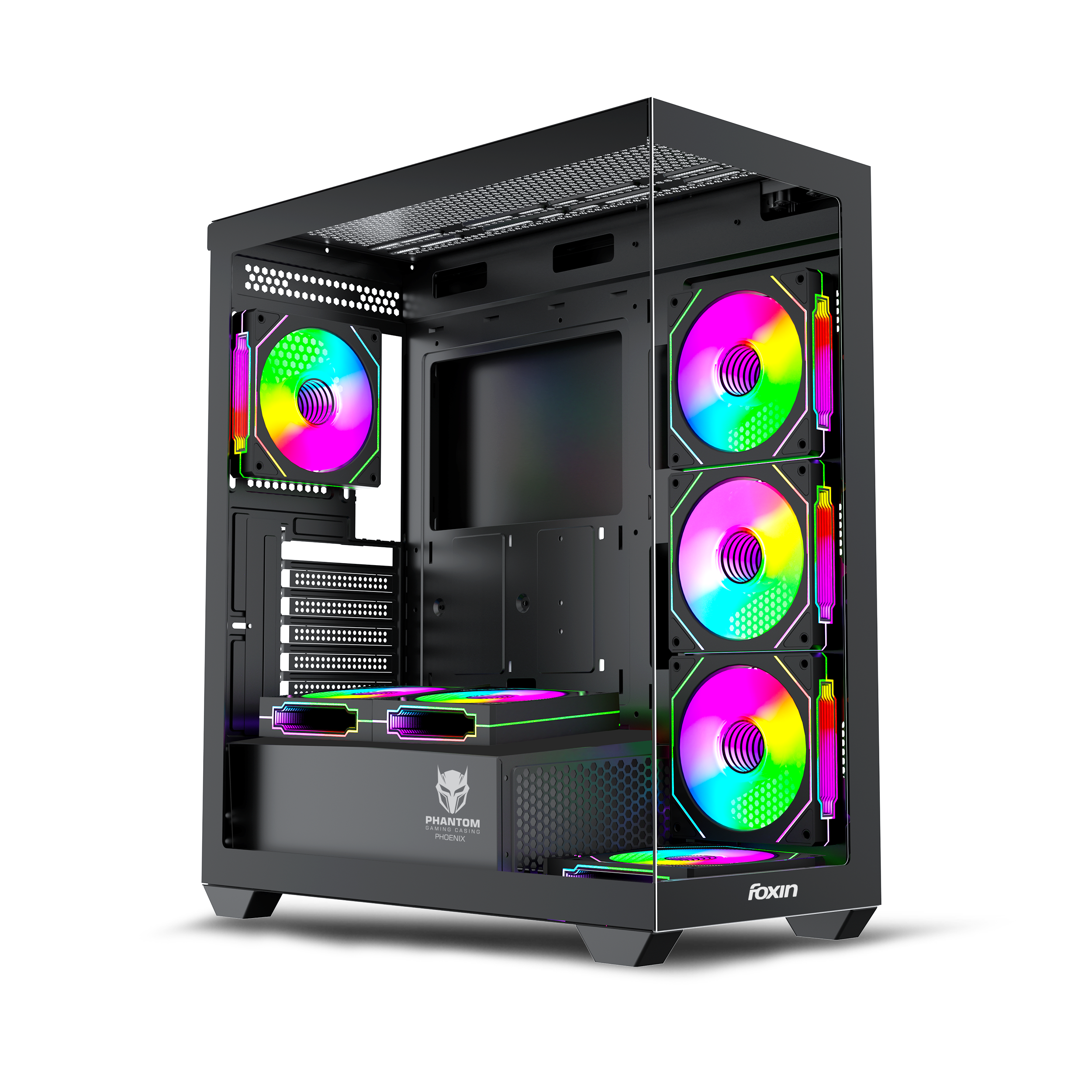 Computer Cab Setup Foxin Phantom Septa Phoenix Gaming Cabinet | 7 ARGB Fans